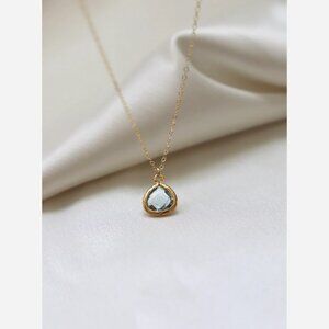 Katie Waltman Petite Aquamarine Bezel Necklace – Gold Filled Chain